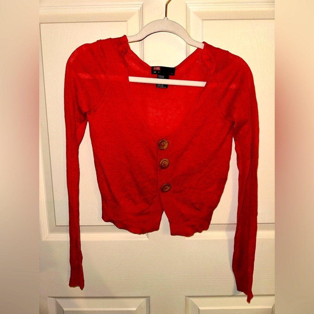 Diesel dark orange Women's cashmere silk blend button front lightweight cardigan